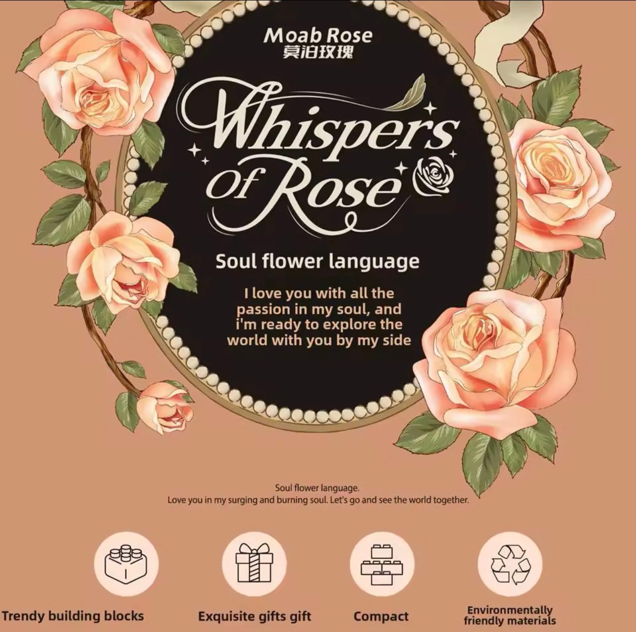 Dynamic Building Block Flower Electric Assembly Rose Bouquet Fairy Atmosphere High-end Decoration For Girl Handmade Wedding Gift