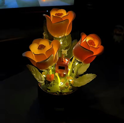 Dynamic Building Block Flower Electric Assembly Rose Bouquet Fairy Atmosphere High-end Decoration For Girl Handmade Wedding Gift