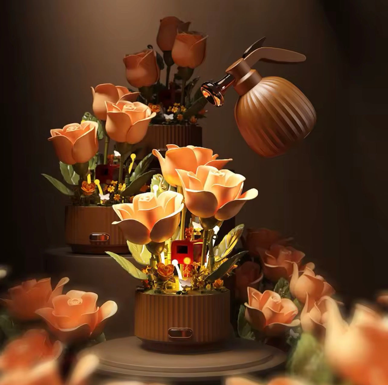 Dynamic Building Block Flower Electric Assembly Rose Bouquet Fairy Atmosphere High-end Decoration For Girl Handmade Wedding Gift