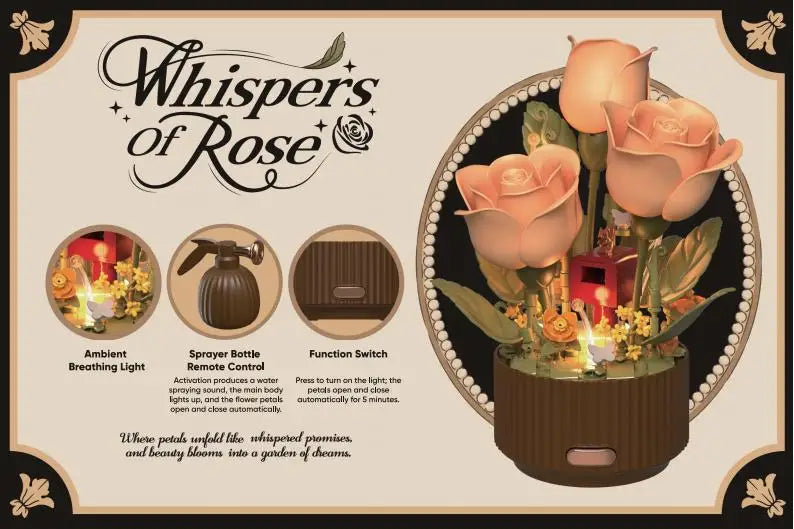 Dynamic Building Block Flower Electric Assembly Rose Bouquet Fairy Atmosphere High-end Decoration For Girl Handmade Wedding Gift