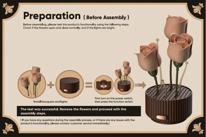 Dynamic Building Block Flower Electric Assembly Rose Bouquet Fairy Atmosphere High-end Decoration For Girl Handmade Wedding Gift